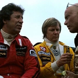 Formula One World Championship: L to R: Mario Andretti, Ronnie Peterson and Gunnar Nilsson who at this stage was fighting cancer
