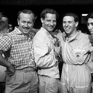 Formula One World Championship: Lotus Team Owner Colin Chapman with drivers, Innes Ireland, Jim Clark and Alan Stacey all driving Lotus 18