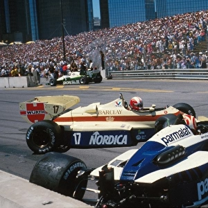 Formula One World Championship: Marc Surer Arrows A6 collides with Nelson Piquet Brabham BT53