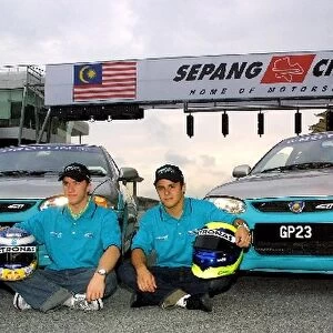 Formula One World Championship: New Sauber Petronas team mates for 2002 Felipe Massaand Nick Heidfeld visit the Sepang F1 circuit near Kuala Lumpur