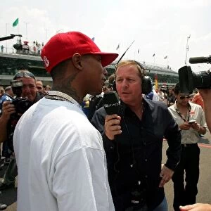 Formula One World Championship: Pharrell Williams talks with Martin Brundle