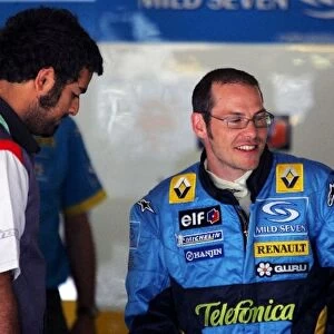 Formula One World Championship: PJ Rashidi Alpine Stars F1 Co-Ordinator talks with Jacques Villeneuve Renault