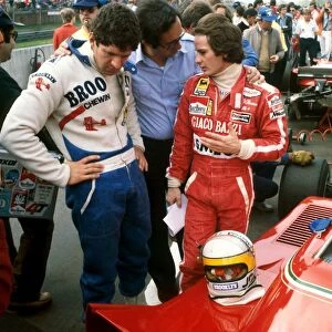 Formula One World Championship: Race winner Jody Scheckter Ferrari talks with Mauro Forghieri Ferrari Designer and seventh placed team mate