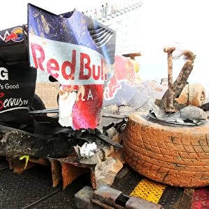 Formula One World Championship: The Red Bull Racing RB6 of Mark Webber Red Bull Racing after he crashed out of the race