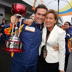 Formula One World Championship: Rhys Edwards with Isabelle Conner ING Sponsorship Director celebrates 2nd place with the Renault team