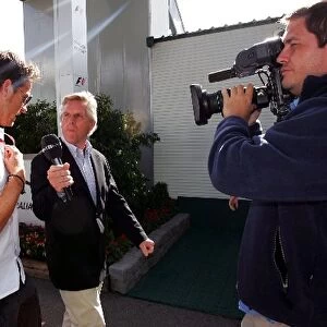 Formula One World Championship: Steve Rider ITV-F1 Presenter interviews Jenson Button Honda Racing F1 Team