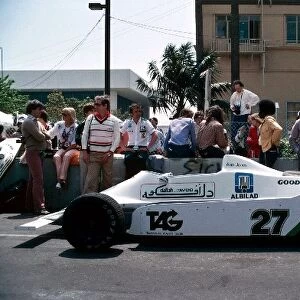 Formula One World Championship: The Williams FW07 of Alan Jones stands in the pitlane during practice. Jones finished the race in third position