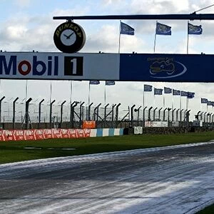 General Testing: A light snowfall covers the Donington start / finish straight