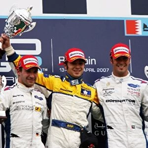 GP2 Series: The podium: Timo Glock iSport International, second; Luca Filippi Super Nova International, race winner; Andreas Zuber iSport International