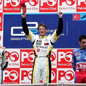 GP2 Series: The podium: Vitaly Petrov Barwa International Campos Team, second; race winner Romain Grosjean ART, Sebastien Buemi Trust Team Arden