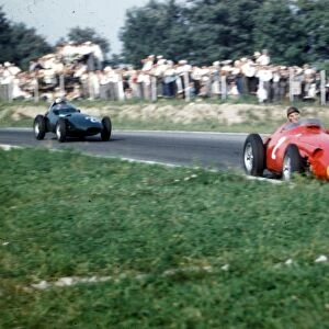 Juan Manuel Fangio leads Stuart Lewis-Evans: 1957 Italian Grand Prix, Monza