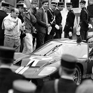 Le Mans, France. 17-18 June 1966: Chris Amon / Bruce McLaren, Ford GT40 Mk2, 1st position, celebrate at the finish, action