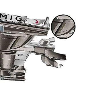 Mercedes W03 underside of the front wing, note the slot which is used to stall