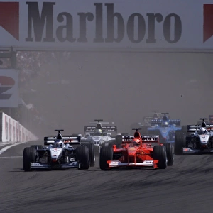 Mika Hakkinen, McLaren Mercedes leads Michael Schumacher: 2000 Hungarian Grand Prix - SUNDAY RACE