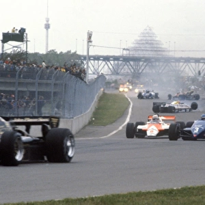 Montreal, Canada. 13 June 1982: The start line accident in which Riccardo Paletti, Osella FA1C-Ford, crashed into Didier Pironi, Ferrari 126C2
