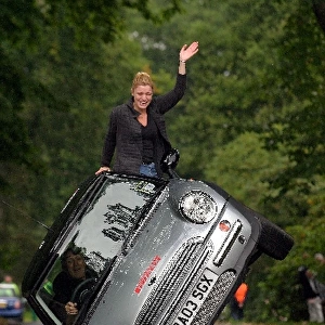 Mount Stuart Classic: Russell Swift drives on two wheels in his Mini Cooper as part of his stunt display