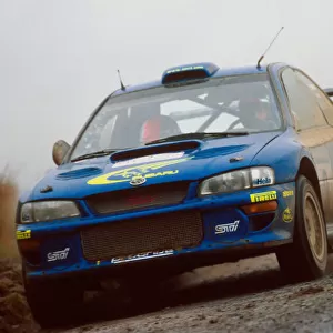 Richard Burns in action in the Subaru Impreza WRC2000, Rally GB 2000