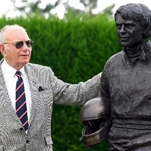 Roger Williamson Memorial: Donington Park circuit owner, Tom Wheatcroft with the new memorial to Roger Williamson