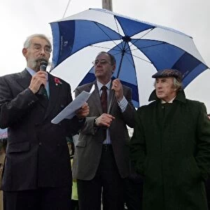 Silverstone Sign Unveiling: Dr Frank Newton, centre, with Sir Jackie Stewart, right