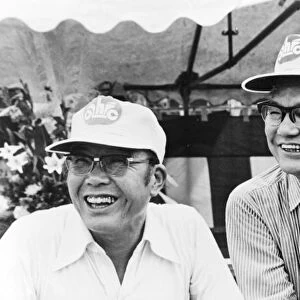Soichiro Honda (left) and Takeo Fujisawa (right) Original partners of Honda Motor Company. Both men retired in October 1973 World Copyright - LAT Photographic