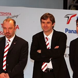 Toyota TF106 Launch: Mike Gascoyne Toyota Technical Director, Pascal Vasselon Toyota engineer and Noritoshi Arai Director Technical Co-ordination