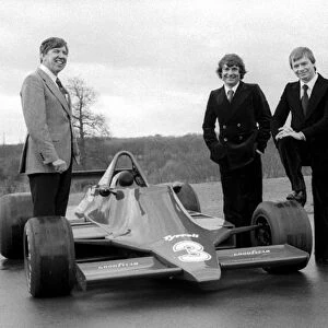 Tyrrell 009 Launch: L-R: Ken Tyrrell Tyrrell Team Owner, with the 1979 Tyrrell driver line-up: Jean-Pierre Jarier and Didier Pironi with the