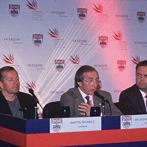 The Vision for Silverstone Circuit. 20th June 2001, Silverstone, Northants, UK. Sir Jackie Stewart, Martin Brundle, Rob Bain and Mathew Whelan outline the joint Vision for Silverstone by the BRDC and Octagon Motorsports. World Copyright