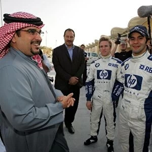 Williams Livery Launch: His Highness the Crown Prince Shaikh Salman bin Isa Hamad Al Khalifa talks to Nick Heidfeld Williams BMW and Antonio