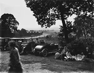 Prewar Collection: 1928 August Bank Holiday Meeting: Cars line up in front of the Vickers sheds as the crowd enjoys a
