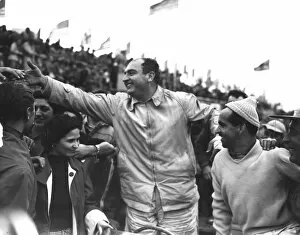 Images Dated 26th October 2009: 1954 Le Mans 24 hours: Jose Froilan Gonzalez and Maurice Trintignant celebrate finishing in 1st
