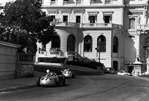 Allmyraces Gallery: 1955 Monaco Grand Prix: Juan Manuel Fangio retired, leads Stirling Moss 9th position, action