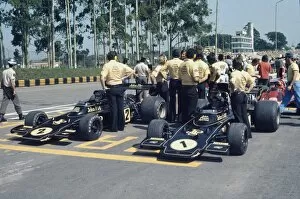 Images Dated 28th August 2012: 1974 Brazilian Grand Prix - John Player Team Lotus: John Player Team Lotus in the assembly area