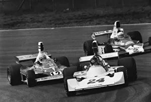 More images of Niki Lauda and James Hunt Collection: 1975 Dutch Grand Prix: James Hunt, 1st position, leads Niki Lauda, 2nd position and Jochen Mass