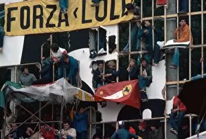 Images Dated 9th May 2013: 1976 Italian Grand Prix: The Tifosi take to whatever means possible to get a decent view of