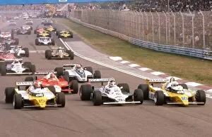 1980 Italian Grand Prix: Rene Arnoux and Jean-Pierre Jabouille lead away at the start with Carlos Reutemann sandwiched