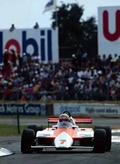Images Dated 14th May 2021: 1981 BRITSH GP. John Watson wins the race at Silverstone beating Carlos Reutemnann