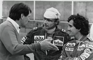 1984 British Grand Prix: Brands Hatch, England. 20th - 22nd July 1984. John Barnard in conversation with Niki Lauda 1st