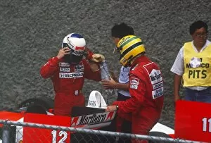 1980s F1 Gallery: 1988 Mexican Grand Prix: Ayrton Senna, 2nd position and Alain Prost 1st position, in parc ferme