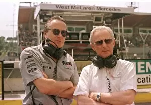 Images Dated 14th April 2021: 1998 SAN MARINO GP. Tag McLaren Boss Manseur Ojjeh stands with Mercedes Boss Dr Hubert