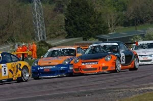 Images Dated 23rd June 2005: 2007 Porsche Carrera Cup Thruxton May 5/6 Michael Caine and Kelvin Burt World Copyright