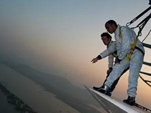 Images Dated 14th November 2003: 50th Macau Grand Prix: Danny Watts and Lewis Hamilton stand on top of the world at the Macau Tower