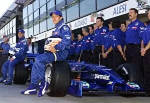 Images Dated 1st March 2001: Australian GP: The Prost AP04 Launch with drivers Jean Alesi and Gastone Mazzacane