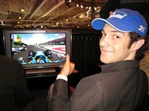 Images Dated 25th January 2007: Autosport International Show: Bruno Senna watches a Formula One computer game