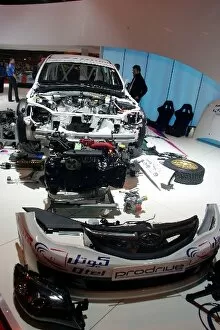 Images Dated 11th January 2008: Autosport Show: The Subaru Impreza on the Prodrive stand that will be assembled during the show