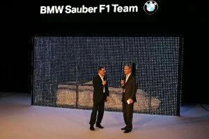 Images Dated 17th January 2006: BMW Sauber Launch: Dr Mario Theissen BMW Motorsport Technical Director and Jonathan Legard presenter