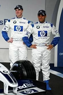 Images Dated 31st January 2003: BMW Williams F1 Launch: BMW Williams F1 team mates Ralf Schumacher, left, and Juan Pablo Montoya