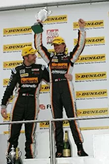 British Touring Car Championship: The race two podium: Matt Neal Honda Integra 1st and Dan Eaves Honda Integra 3rd