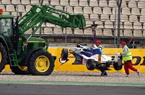 Formula Bmw Adac Championship Collection: The car of Andreas Ciecior (GER), FS Motorsport, is carried off the circuit after a collision with