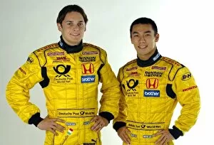 Team Mate Collection: DHL Jordan Honda Studio Shoot: Left-right: Giancarlo Fisichella with DHL Jordan Honda team mate