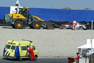 Images Dated 19th September 2003: DTM: Peter Terting,s line Audi Junior Team, Abt-Audi TT-R, crashed heavily into the tyre barriers
